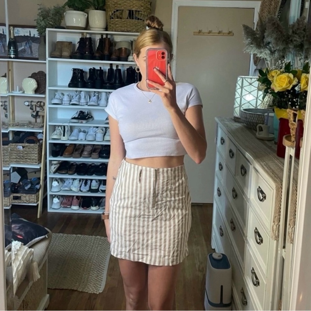 Indigo Rein tan and white striped boho high waisted skirt